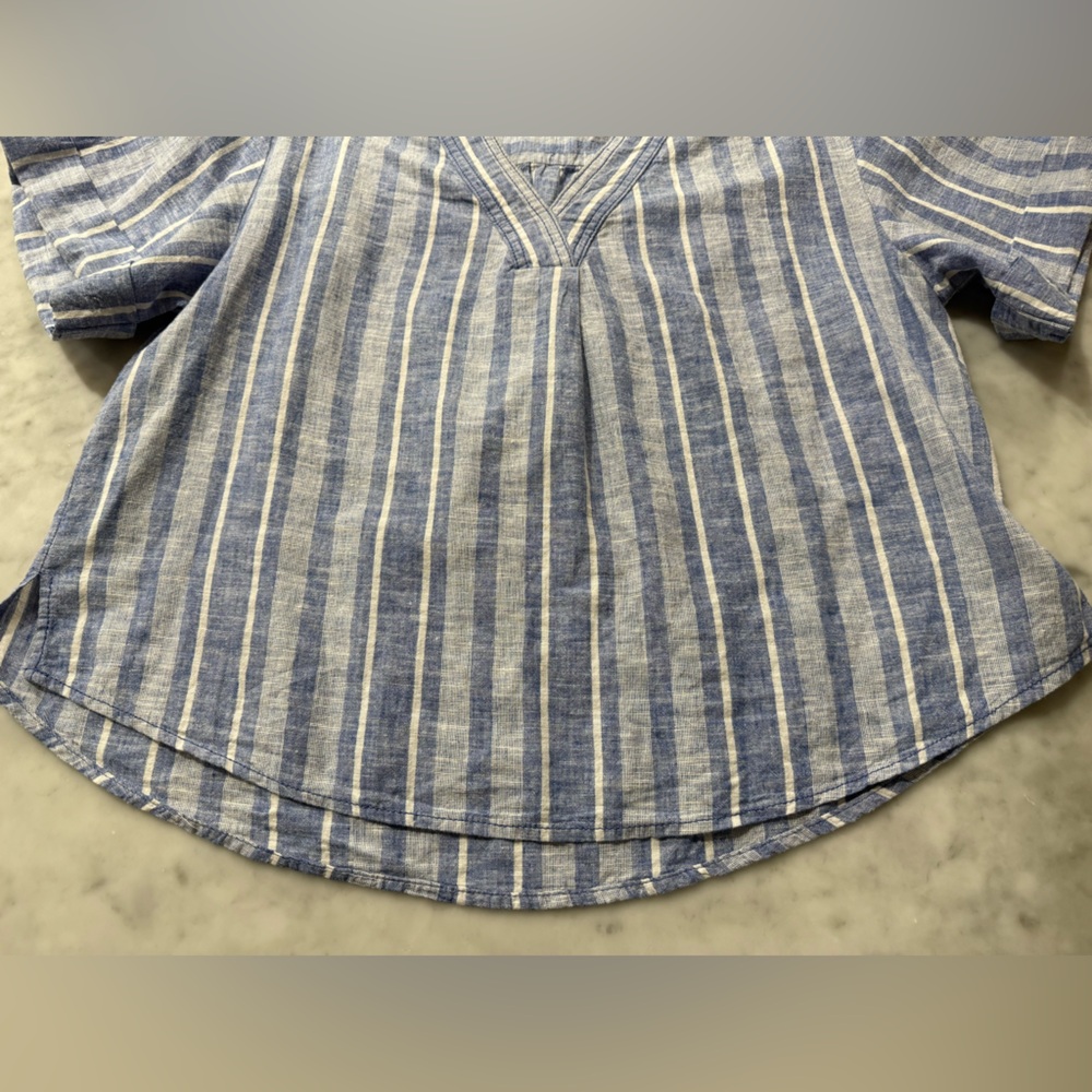 Anthropologie Pilcro Linen Henley Surf Shirt Blue Stripe V-Neck Top M - Picture 8 of 8